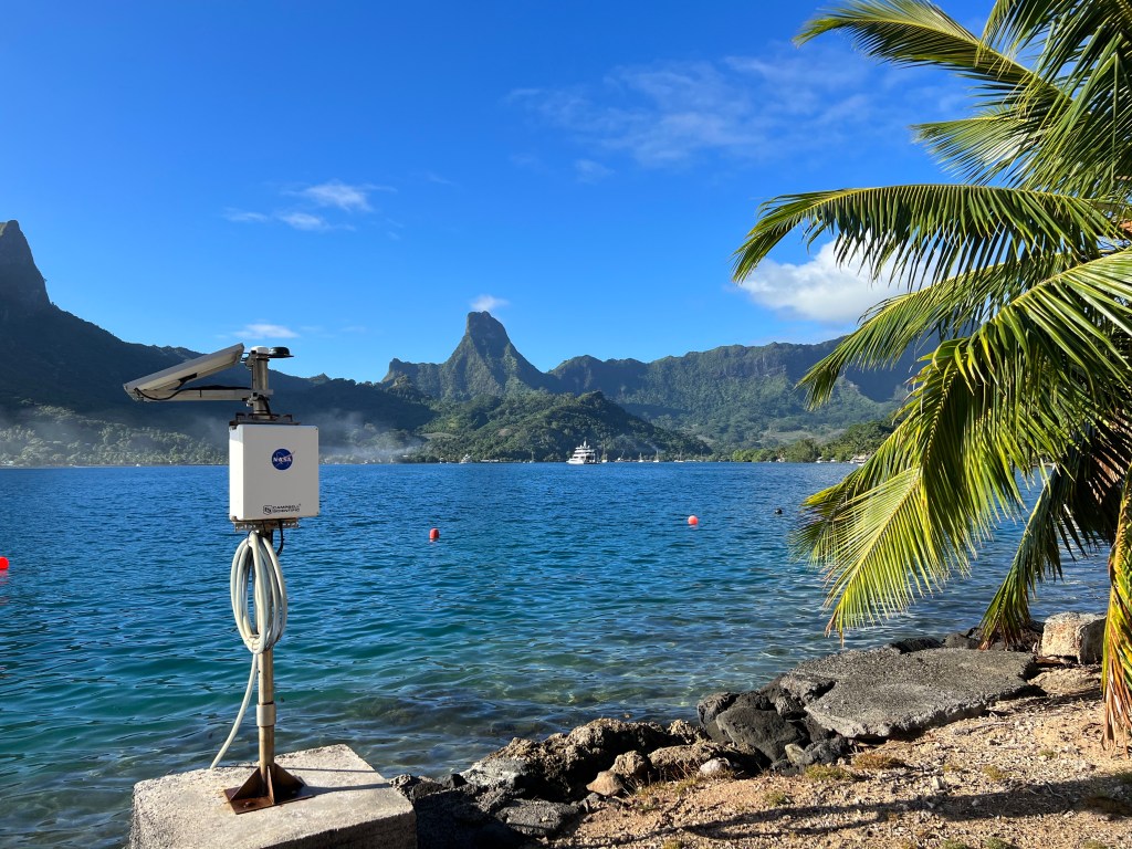 Mountains in the background of a bay